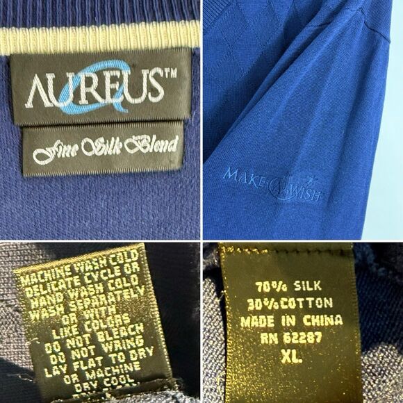 Aureus Fine Silk Blend Navy Blue Silk/Cotton V Neck Sweater XL - Picture 6 of 16
